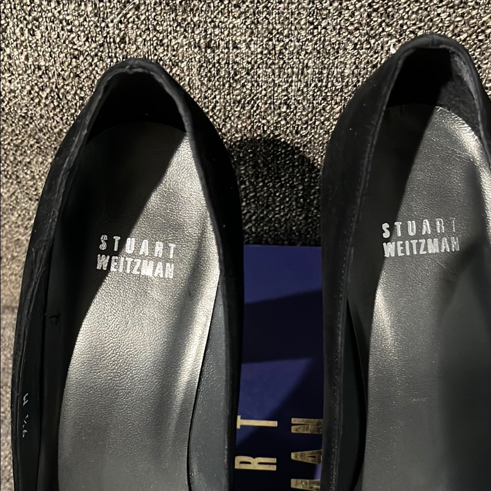 New with Box Stuart Weitzman black suede  'Tofu' peep toe pumps - Picture 2 of 14